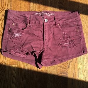 American Eagle Ripped Burgundy Shorty Jean Shorts